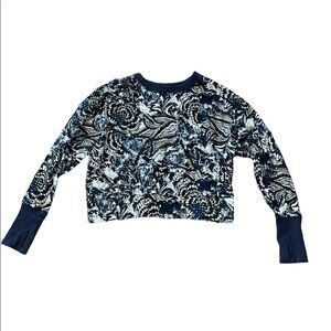 Joie Caleigh Marbled Abstract Floral Fractal Print Cropped Sweatshirt